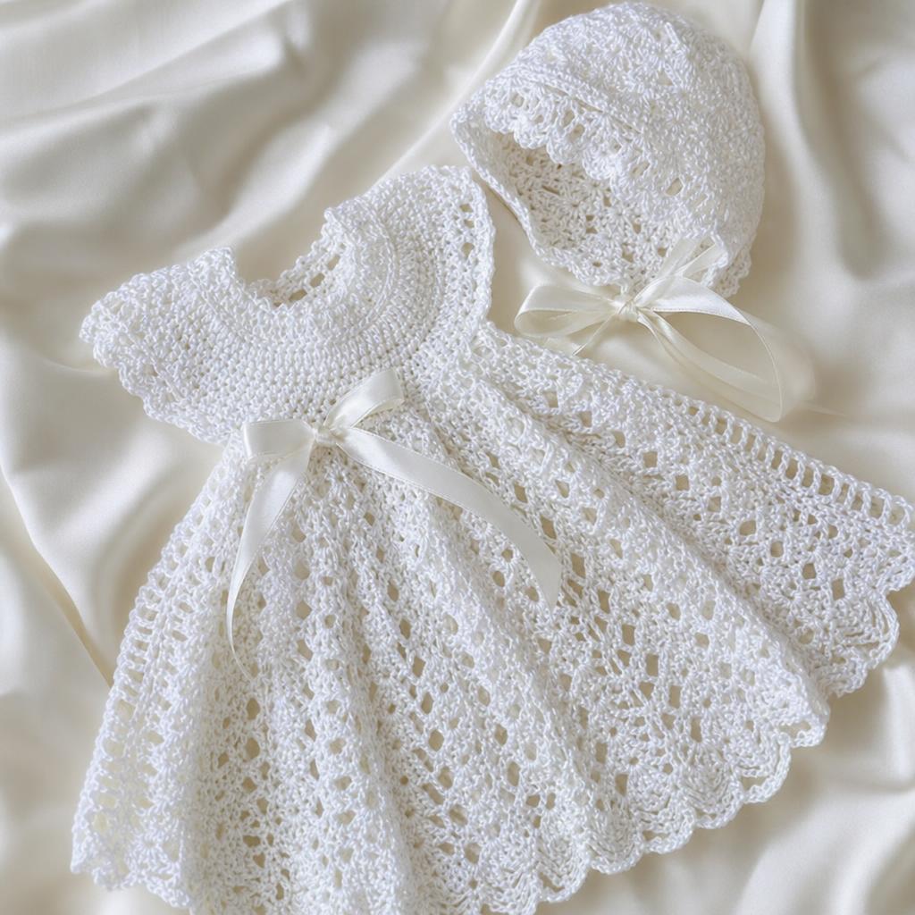Conjunto de bautizo de crochet blanco